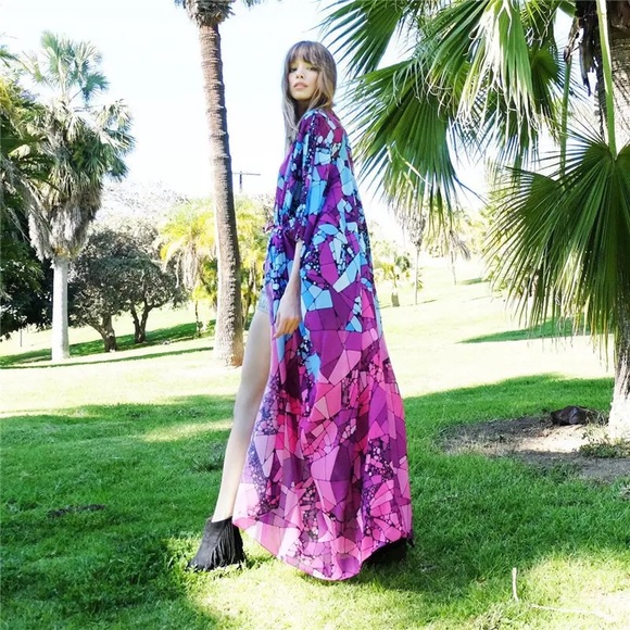 Sol Searching Abstract Print Kimono Swim Cover Up - Picture 3 of 7